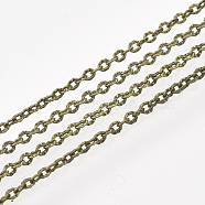 Brass Cable Chains, Textured, Unwelded, with Spool, Oval, Antique Bronze, 2x1.5x0.5mm, about 328.08 Feet(100m)/roll(CHC-T007-04AB)