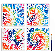 US 1 Set Tie-dye Theme PET Hollow Out Drawing Painting Stencils, for DIY Scrapbook, Photo Album, with 1Pc Art Paint Brushes, 300x300mm, 4pcs/set(DIY-MA0002-16)