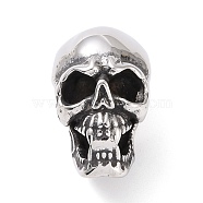304 Stainless Steel Cord Ends, Manual Polishing, Skull, Antique Silver, 24x14x15.5mm, Mouthhole: 3.5x6mm, Inner Diameter: 7.5x8mm(STAS-G276-18AS)