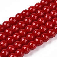 Opaque Solid Color Glass Beads Strands, Round, FireBrick, 4~4.5mm, Hole: 0.8mm, about 97~99pcs/strand, 14.76 inch~14.96 inch(37.5~38cm)(GLAA-T032-P4mm-10)