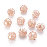 Resin Beads, with Natural Pink Shell, Round, PeachPuff, 14.5mm, Hole: 1mm(SSHEL-T014-38-14mm-01)