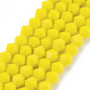 Opaque Solid Color Glass Beads Strands, Imitation Jade, Faceted, Bicone, Yellow, 4.5x4mm, Hole: 1mm, about 92~96pcs/strand, 13.78~14.37 inch(GLAA-Q080-4mm-B10)