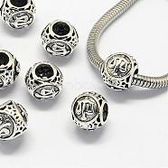 Alloy European Beads, Large Hole Rondelle Beads, with Constellation/Zodiac Sign, Antique Silver, Libra, 10.5x9mm, Hole: 4.5mm(PALLOY-S082-07)