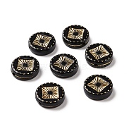 Opaque Acrylic Beads, Golden Metal Enlaced, Flat Round, Black, 15.2x4.5mm,, Hole: 1.8mm, about 606pcs/500g(OACR-E015-03B)