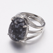 Natural Snowflake Obsidian Wide Band Finger Rings, with Brass Ring Findings, Oval, 18mm(RJEW-K224-A08)