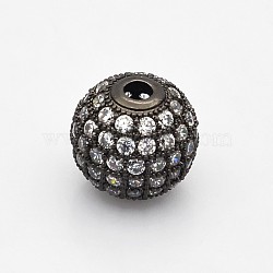 CZ Brass Micro Pave Grade AAA Clear Color Cubic Zirconia Round Beads, Cadmium Free & Nickel Free & Lead Free, Gunmetal, 6mm, Hole: 1mm(KK-O065-6mm-05B-NR)