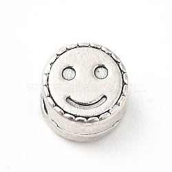 Tibetan Style Alloy European Beads, Large Hole Beads, Flat Round with Smiling Face, Antique Silver, 9.5~10x7mm, Hole: 4.5mm, about 238pcs/500g(PALLOY-P293-133AS)