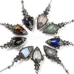 Mixed Gemstone Dowsing Pendulum Big Pendants, with Rack Plating Antique Silver Alloy Findings, Lead Free & Cadmium Free, Teardrop, 298~305mm(G-H293-01AS)