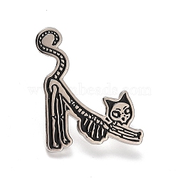Cartoon Cat Skeleton Shape Alloy Enamel Pin Brooch, for Backpack Clothes, Black, 33x26.5x2mm(JEWB-R268-02A)