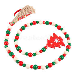 Christmas Theme Wooden Beaded Pendant Decorate, with Jute Tassel, Colorful, 41.34 inch(105cm)(HJEW-WH0042-09)