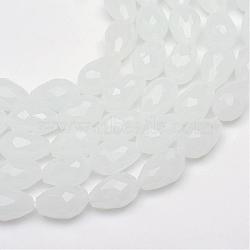 Teardrop Faceted Imitation Jade Glass Beads Strands, White, 11~12x8mm, Hole: 1.5mm, about 60pcs/strand, 27 inch(GLAA-Q052-A05)