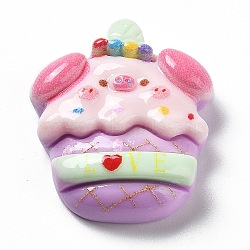Pig Theme Opaque Resin Decoden Cabochons, Cute Pig Food Decoden Cabochons for Jewelry Making, Cupcake, Pearl Pink, 27x23.5x8mm(RESI-I057-A03)