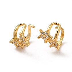 Clear Cubic Zirconia Star Cuff Earrings, Rack Plating Brass Jewelry for Women, Cadmium Free & Lead Free, Real 18K Gold Plated, 14x10x7mm(EJEW-P221-42G)