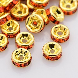 Brass Rhinestone Spacer Beads, Grade AAA, Straight Flange, Nickel Free, Golden Metal Color, Rondelle, Hyacinth, 4x2mm, Hole: 1mm(RB-A014-Z4mm-20G-NF)