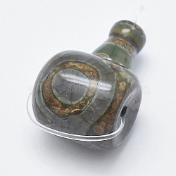 Natural dZi Agate, 3 Hole Guru Beads, T-Drilled Beads, For Buddhist Jewelry Making, Slate Gray, 30~31x18x17~19mm, Hole: 2mm(TDZI-I002-03B)