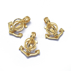 925 Sterling Silver Cage Pendants, Anchor, Golden, 22.5x18x10mm, Hole: 5x3mm, Inner Diameter: 8.5x8mm(STER-L055-046G)