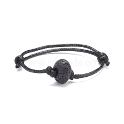 Natural Lava Rock Beaded Cord Bracelet, Essential Oil Gemstone Adjustable Friendship Bracelet for Women, Inner Diameter: 2-1/2~3-1/2 inch(6.4~9cm)(BJEW-JB07681-02)