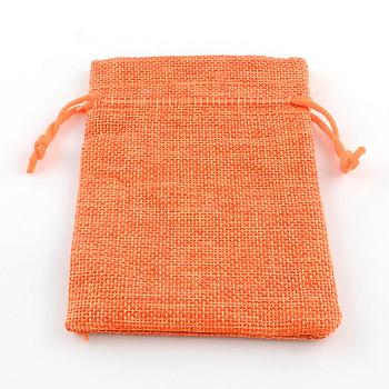 Polyester Imitation Burlap Packing Pouches Drawstring Bags, Coral, 18x13cm