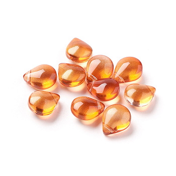 Transparent Glass Beads, with Glitter Powder, Dyed & Heated, Teardrop, Orange, 12x9x6mm, Hole: 1mm