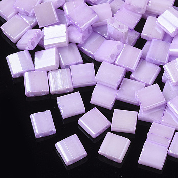 2-Hole Glass Seed Beads, Opaque Colours Luster, Dyed, Rectangle, Plum, 5x4.5~5.5x2~2.5mm, Hole: 0.5~0.8mm