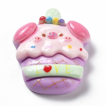 Pig Theme Opaque Resin Decoden Cabochons, Cute Pig Food Decoden Cabochons for Jewelry Making, Cupcake, Pearl Pink, 27x23.5x8mm