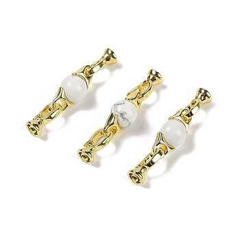 Natural Howlite with Brass Fold Over Clasps, Real 18K Gold Plated, Long-Lasting Plated, Rack Plating, Round, 38mm