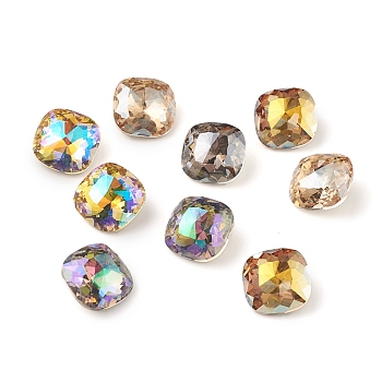 K9 Glass Rhinestone Cabochons, Pointed Back & Back Plated, Faceted, Square, Mixed Color, 12x12x6mm