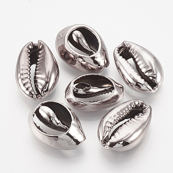 UV Plated Cowrie Shell Beads, No Hole/Undrilled, Gunmetal, 18~21x11~14x6~7mm