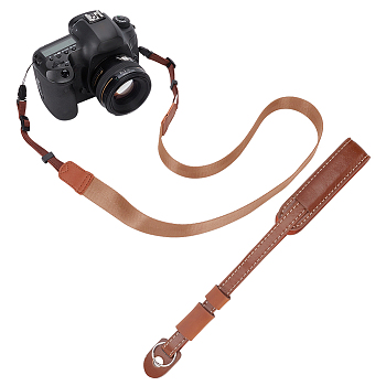 WADORN 1 Set Nylon Camera Neck Straps, 1Pc PU Leather Camera Handles, Camera Wristlet Straps, Saddle Brown, Wristlet Straps: 230x11~22mm