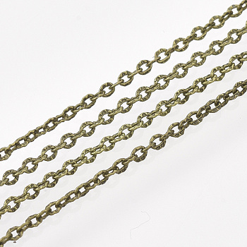 Brass Cable Chains, Textured, Unwelded, with Spool, Oval, Antique Bronze, 2x1.5x0.5mm, about 328.08 Feet(100m)/roll