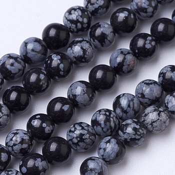 Natural Snowflake Obsidian Beads Strands, Round, 6mm, Hole: 1mm, about 60pcs/strand, 15.1 inch