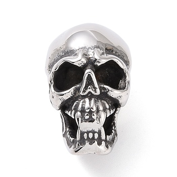 304 Stainless Steel Cord Ends, Manual Polishing, Skull, Antique Silver, 24x14x15.5mm, Mouthhole: 3.5x6mm, Inner Diameter: 7.5x8mm