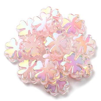 UV Plated Acrylic Beads, Iridescent, Bead in Bead, Clover, Pink, 25x25x8mm, Hole: 3mm