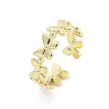 Long-Lasting Plated Brass Cuff Rings, Butterfly Open Rings for Women, Golden, Adjustable