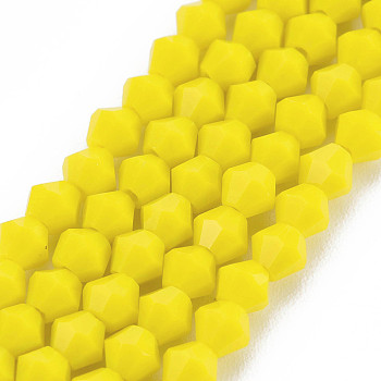 Opaque Solid Color Glass Beads Strands, Imitation Jade, Faceted, Bicone, Yellow, 4.5x4mm, Hole: 1mm, about 92~96pcs/strand, 13.78~14.37 inch