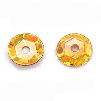 PVC Paillette Beads, Semi-cupped Sequins Beads, Center Hole, Goldenrod, 6x0.4mm, Hole: 1.2mm, about 450pcs/pound