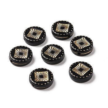 Opaque Acrylic Beads, Golden Metal Enlaced, Flat Round, Black, 15.2x4.5mm,, Hole: 1.8mm, about 606pcs/500g