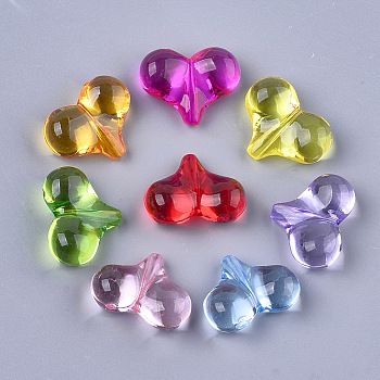 Transparent Acrylic Beads, Heart, Mixed Color, 17x22x9mm, Hole: 1.5mm