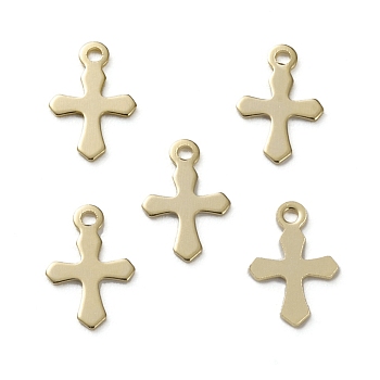 Brass Tiny Cross Charms, Long-Lasting Plated, Real 24K Gold Plated, 9x6x0.5mm, Hole: 0.9mm