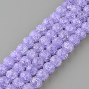 Synthetic Crackle Quartz Beads Strands, Round, Dyed, Lilac, 10mm, Hole: 1mm, about 40pcs/strand, 15.7 inch