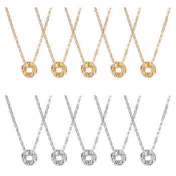 10Pcs 5 Style 304 Stainless Steel Ring Knot Pendant Necklaces Set for Women, Golden & Stainless Steel Color, 17.72~18.03 inch(45~45.8cm), 2Pcs/style