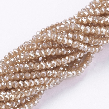 Electroplate Glass Beads Strands, Pearl Luster Plated, Faceted, Rondelle, Orange, 3x2mm, Hole: 0.8~1mm, about 185~190pcs/strand, 15.5~16 inch(39.3~40.6cm)