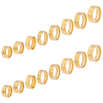 16Pcs 8 Size 201 Stainless Steel Double Groove Band Ring for Men Women, Golden, US Size 5 1/4(15.9mm)~US Size 14(23mm), 2Pc/size