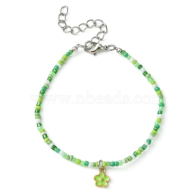 Alloy Flower Charm Bracelet with Glass Seed Bead Chains for Women(BJEW-JB09681)-2