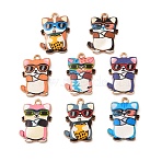 Printed Alloy Enamel Pendants, Cat Shape Charms, Golden, Mixed Color, 22x16x2mm, Hole: 1.6mm(FIND-G118-01G)