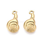 304 Stainless Steel Snail Pendants, Ion Plating(IP), Real 18K Gold Plated, 18x9x2mm, Hole: 1.6mm(STAS-T069-03G)
