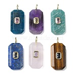 Natural Mixed Stone Faceted Pendants, Rectangle Charms with Brass Micro Pave Random Color Cubic Zirconia Findings, Golden, 34.5x15x6mm, Hole: 4x2mm(G-F819-02G)