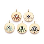 Alloy Enamel Pendants, Flat Round with Evil Eye Charm, Golden, 22x17.5x5mm, Hole: 2mm(PALLOY-T092-13G)