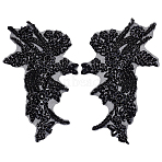 1 Pair Polyester Embroidery on Clothing Patches, Costume Accessories, Appliques, with Rhinestone, Black, 336x178x6.5mm(DIY-FG0008-15C)