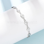 304 Stainless Steel Chain Bracelets, Link Chains for Women, Flower, Stainless Steel Color, 7.28 inch(18.5cm)(BJEW-P376-04P)